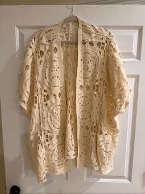 Maurices Cream Crochet Openwork Cardigan